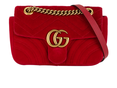 Mini GG Marmont, &pound;650, Handbags, Red, Velvet, Front view